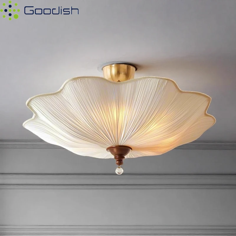 Simplicity Nordic French Retro Lotus-leaf Shape White LED Home Ceiling Lights Fabric Lamps for Living Room Decoration Chandelier
