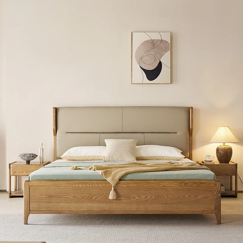 Nordic solid wood bed Japanese simple single master bedroom ash household small apartment 1.8 m double bed