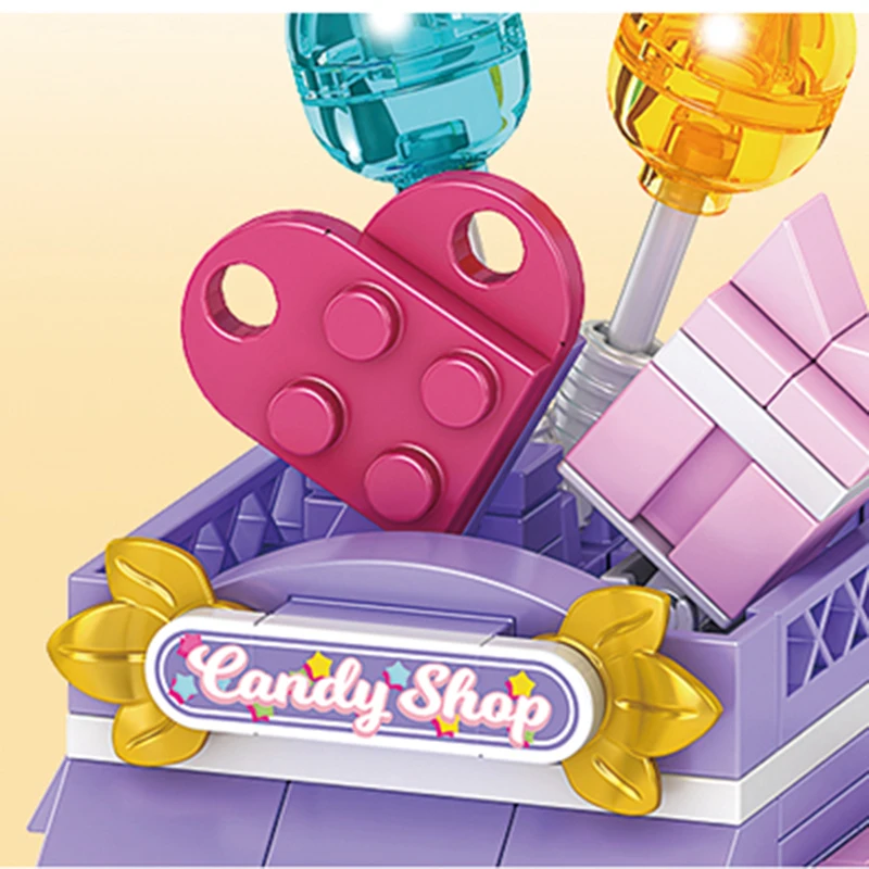 ชุดตัวต่ออาคารเมืองร้านขายลูกอมบ้านขนมปังขิงตกแต่งโต๊ะทำงานของเล่นเด็ก DIY ของขวัญคริสต์มาสและวันเกิด