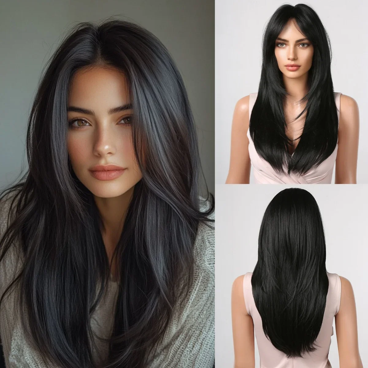 Long Straight Layered Synthetic Wig, Blonde Platinum Highlight