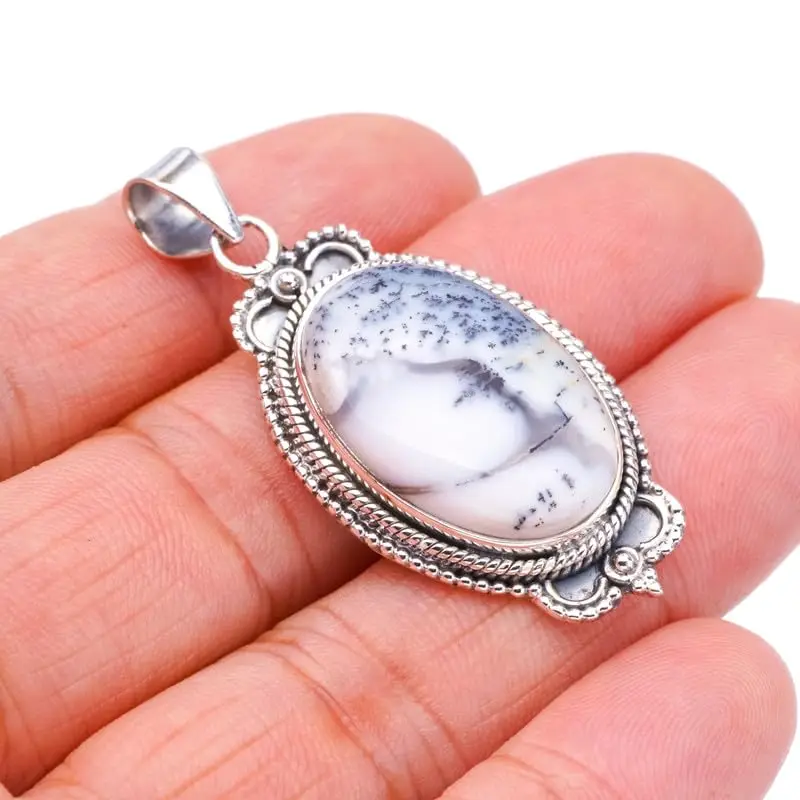 

Hesy® Natural Dendritic Opal Handmade 925 Sterling Silver Pendant 1.75" F3816