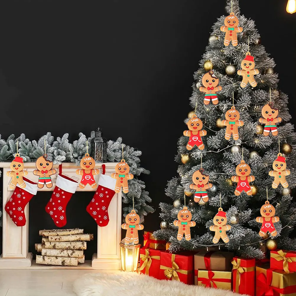 

12 Pcs Christmas Tree Decorations Gingerbread Man Hanging naments PVC DIY Party Home Xmas Supplies Holiday Wreath Fireplace