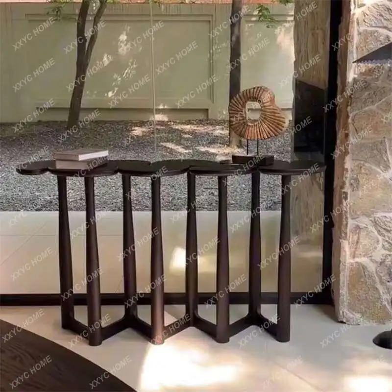 Medieval style entrance hall solid wood strip case against the wall black entrance table creative sofa back decorative cabinet