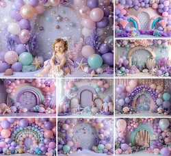 Mehofond Photography Background Mermaid Purple Balloons Princess Girls Birthday Cake Smash Portrait Decor Backdrop Photo Studio