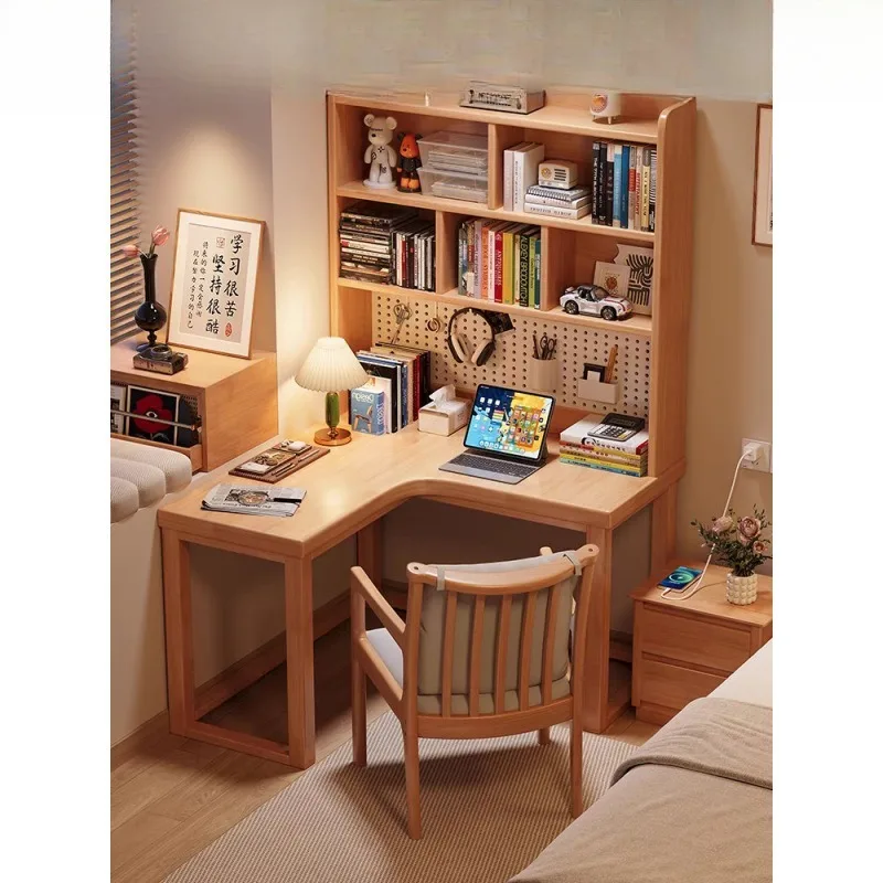 

corner desk bookshelf integrated L-shaped household bedroom corner against the wall study table with hole board computer desk