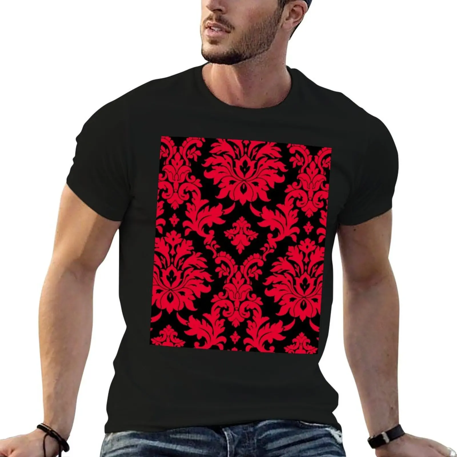 

red and black filigree T-Shirt t shirts cotton 100% t shirt custom print T-Shirt