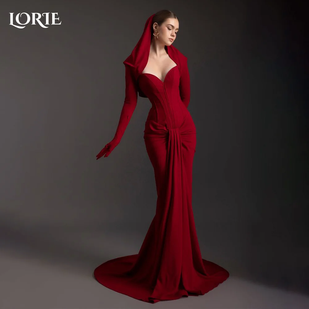 

LORIE Modest Crepe Saudi Evening Dresses Sexy Halter Sweetheat Mermaid Chiffon Pleats Arabia Prom Gown Party Dresses Customized