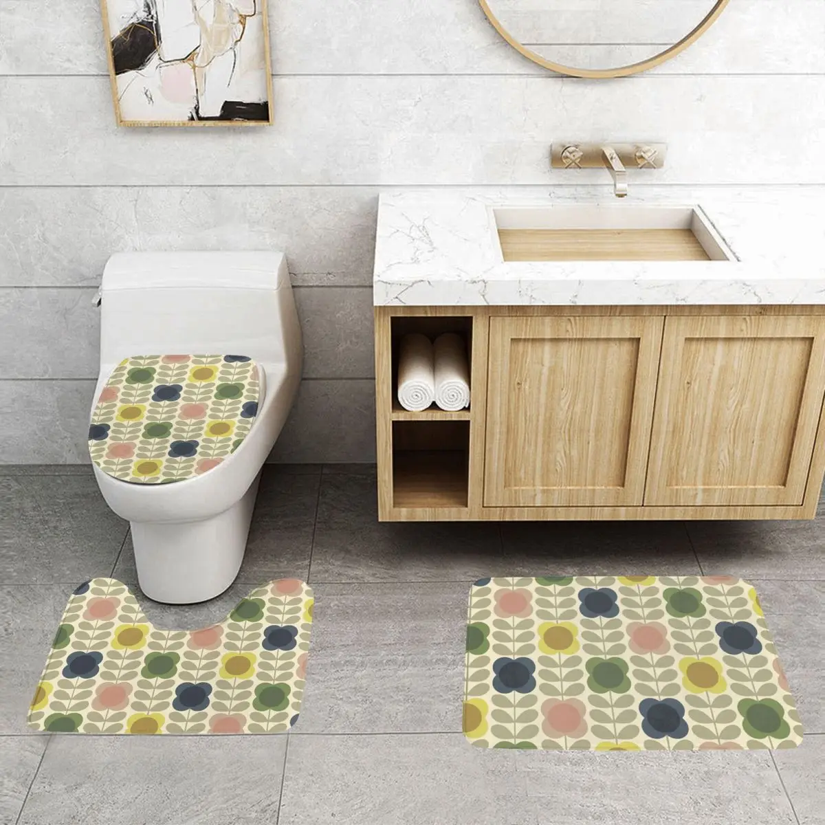 Custom Orla Kiely Summer Flower Stem Bathroom Rugs Set 3 Piece Non-Slip Scandinavian Pattern Toilet Bath Mat Sets