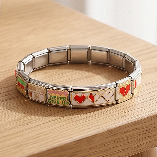Lustige Batterie-Energie-Herz-Italienische Charms-Elemente passend für 9mm Edelstahlarmbänder, DIY-Perlen, Modeschmuck, Geschenk für Damen und Herren – Detail 3