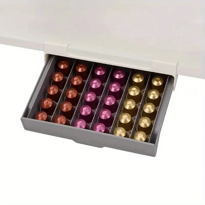 1pc 6 Grid Capsule Coffee Tea Bag Organizer Small Drawer Organizer Box No-Punch Space-Saving Storage Boxes  Capsule Holder