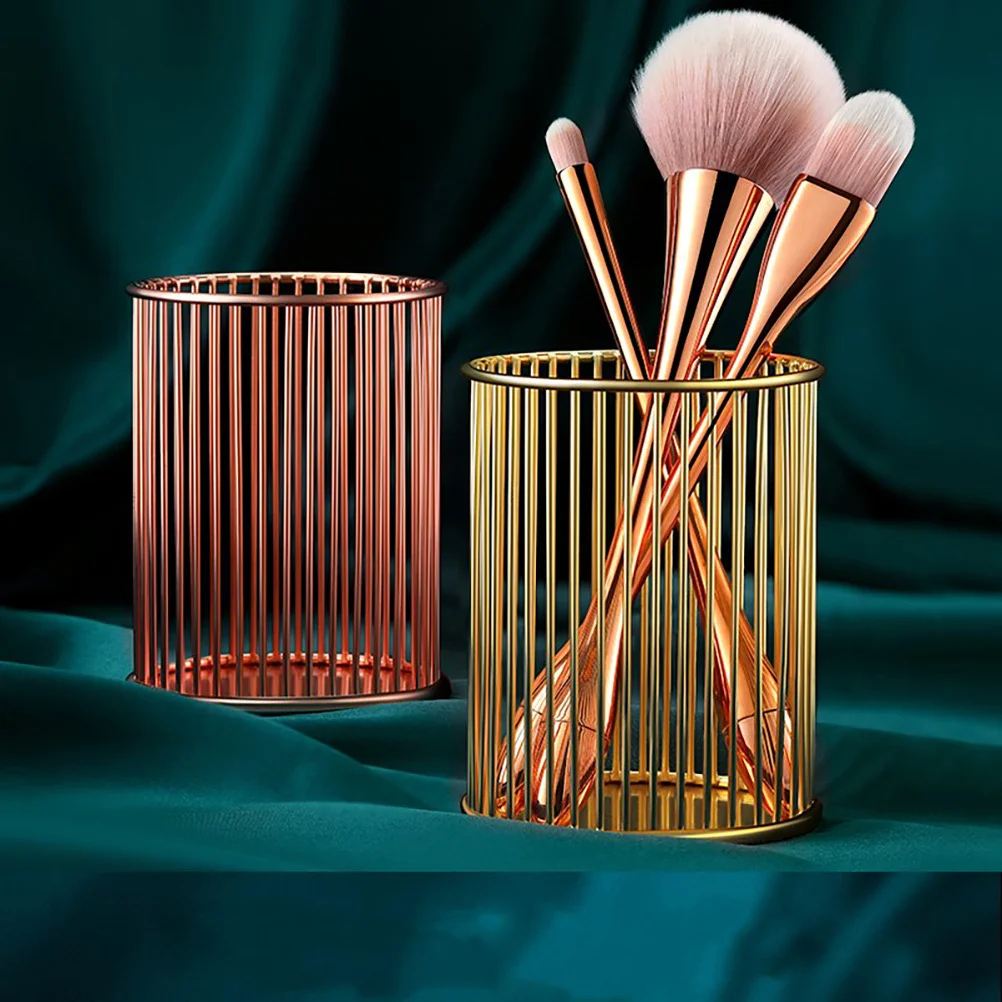 2 個ペンホルダー化粧ブラシ収納容器鉄デスクトップオーガナイザーペン箸ツールゴールデンローズゴールド