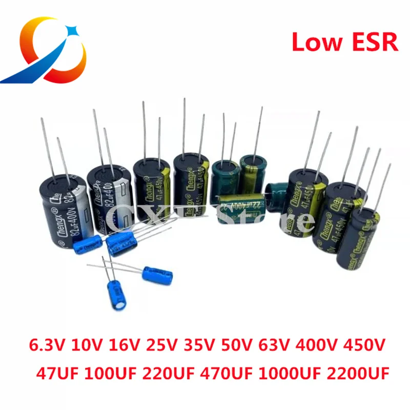 2-50pcs Aluminum Electrolytic Capacitor 6.3V 10V 16V 25V 63V 100V 400V High Frequency Low ESR 47UF 330UF 470UF 1000UF 2200UF 20%