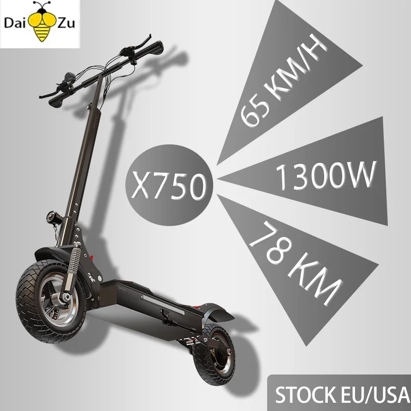 X750 1300W Single Motor Electric Scooter 65KM/H Max Speed E Scooter 52V 20AH Li-Battery 10 Inch Road Tire Max Range 78KM