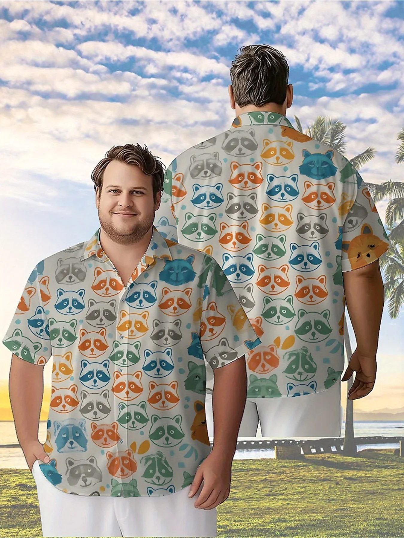 

Men's Plus Size Hawaiian Shirts Cute Raccoon Pattern,New Summer Fashion Tops,Hip Hop Streetwear
