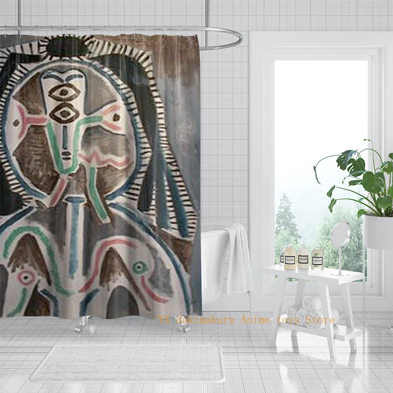 

Abstract Character Shower Curtain with Print, Waterproof Durable Bathroom Decor for Apartment and Dorm, Bedroom Divider Curtain
