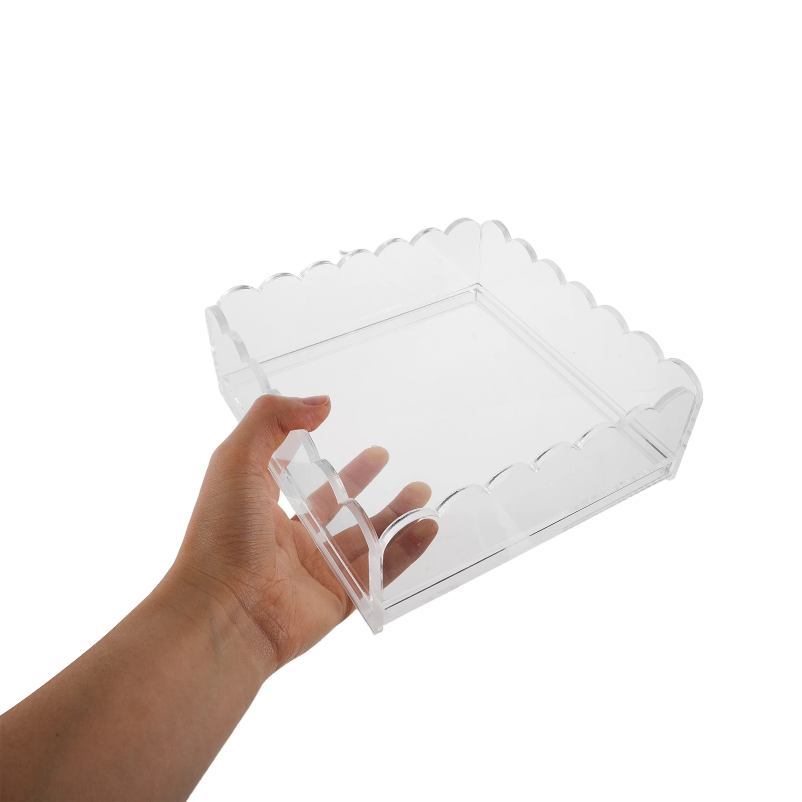 

Acrylic Tray Scalloped Edge With Slide Out Drawer Clear Organizer For Needlepoint Art Photos Crafts Display Home Office Decor