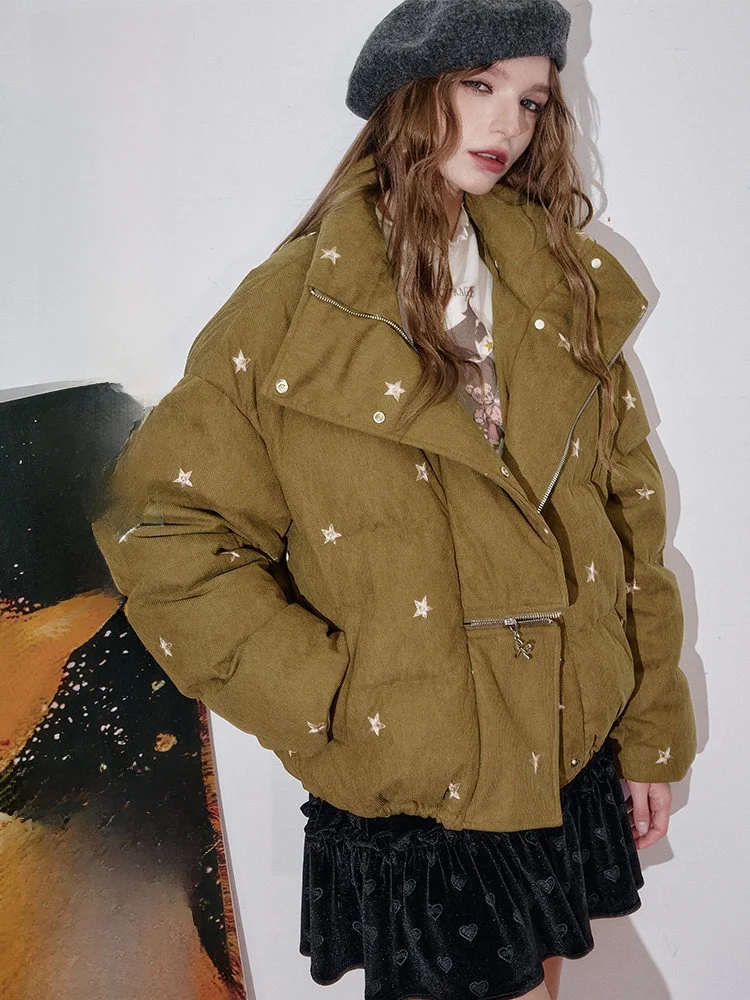 

Женское пальто с вышивкой в виде звезды в стиле ретро, женское пальто небольшого размера с хлебом, эльф Sa, брендовое пальто с наполнителем Du down, обычное све