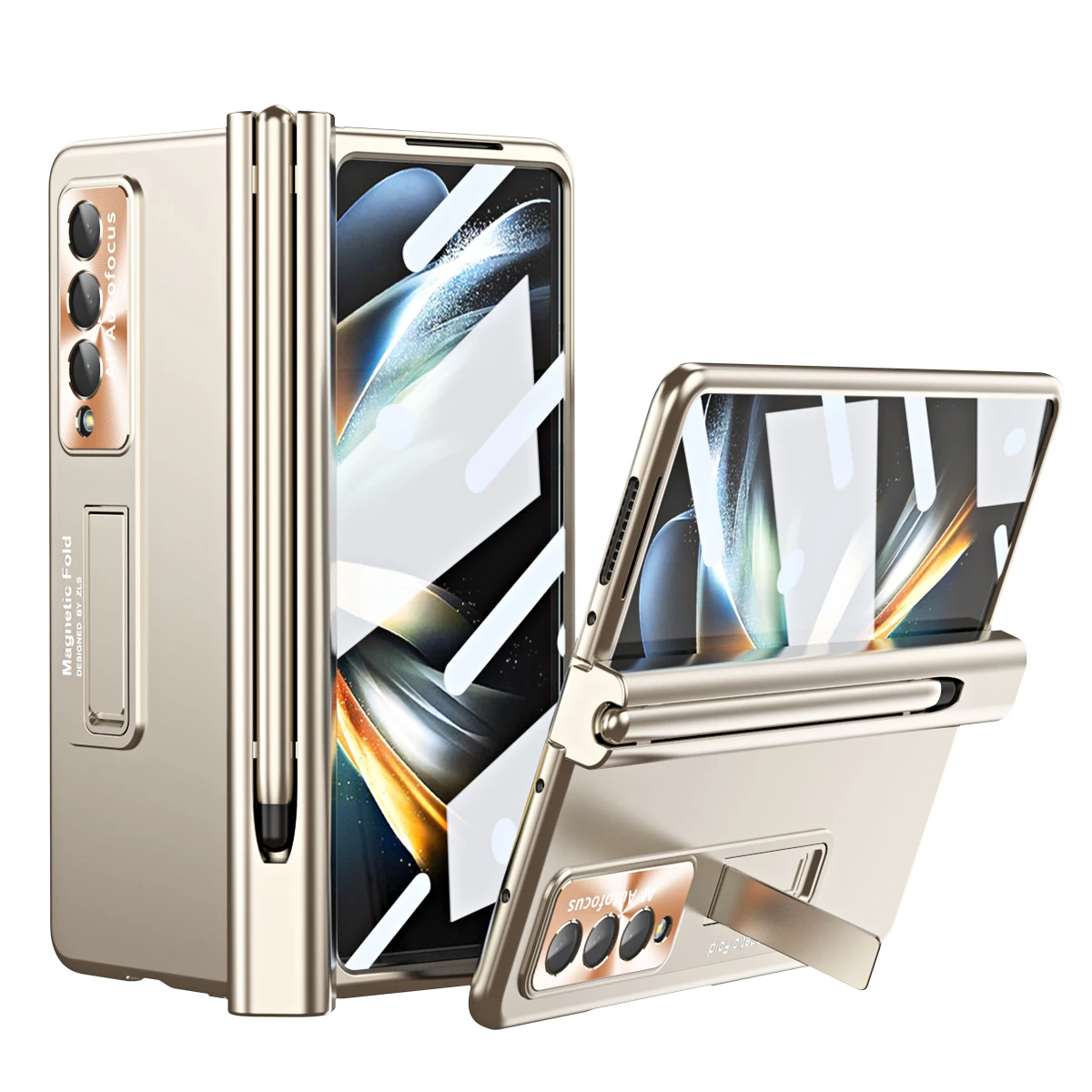 Magnetic Hinge Pen Holder Case For Samsung Galaxy Z Fold 3 4 Case Ultra-thin With Front Glass Film Cover For Fold 3 4 Case Funda