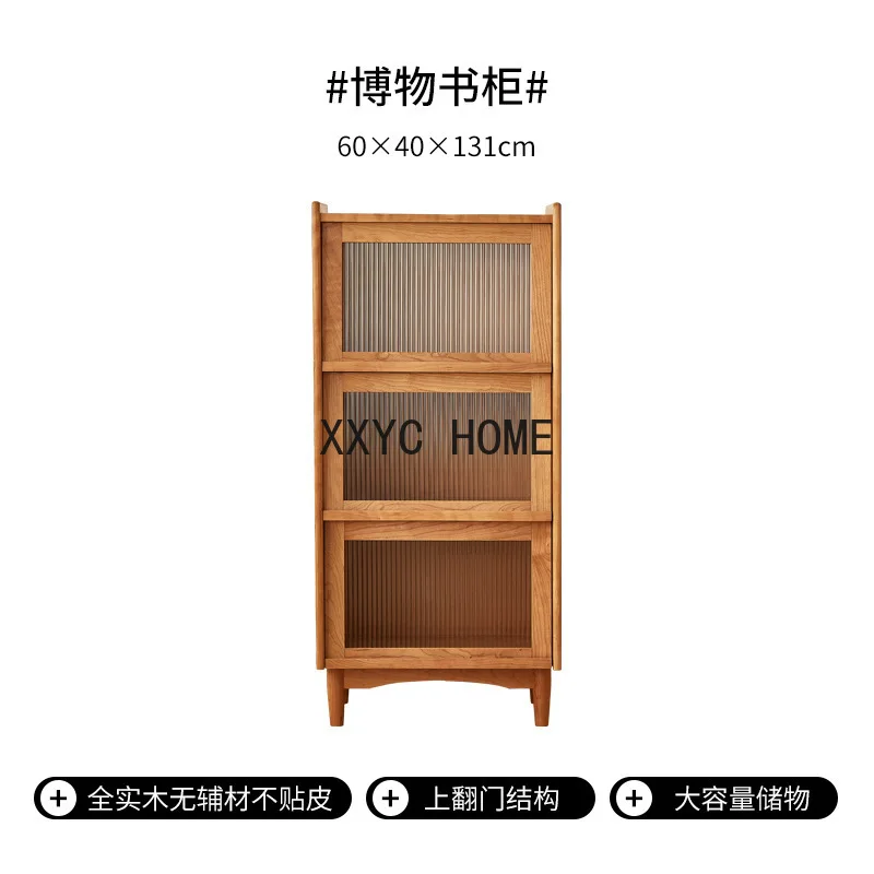 Cherrywood Bookcase All Solid Wood Nordic Glass Bookcase with Door Modern