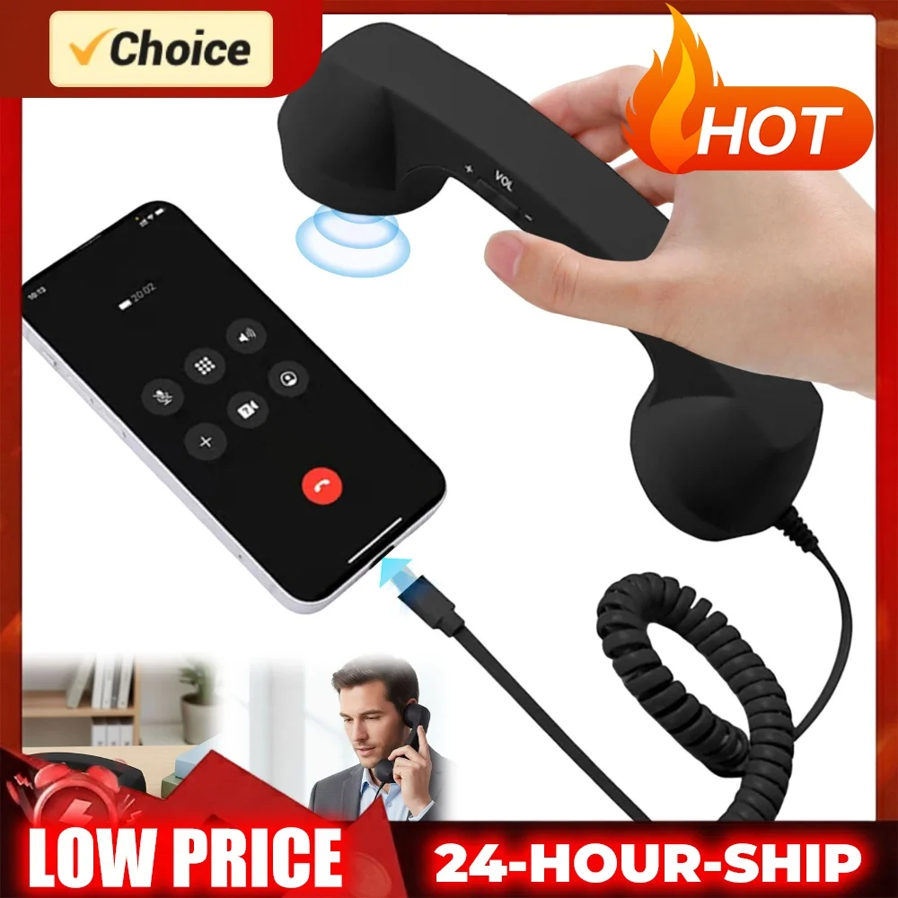 Retro Phone Handset Ergonomics Landline Handle Receiver Creative Telephone Head Set for Cell Mobile Video Conferences