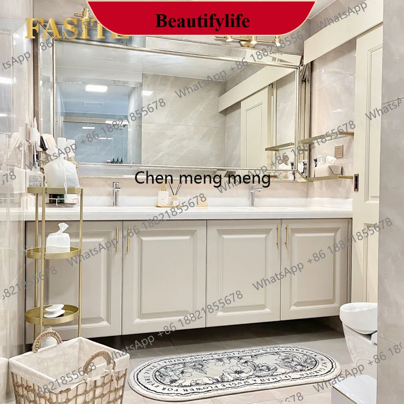 

F185 Легкий роскошный американский шкаф для ванной комнаты Кремовый ветер Подвесной шкаф Мраморный двойной умывальник Ванная комната Умывальник для рук Умывальник Ta