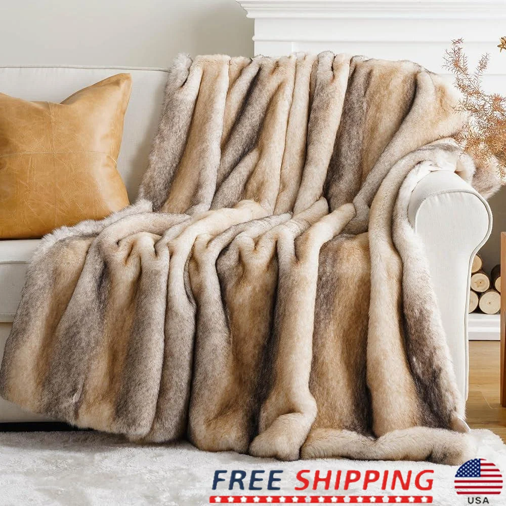 

Luxury Faux Fur Throw Blanket Soft Warm Fleece Perfect Gift Home Living Room Couch Family Cozy Relaxation