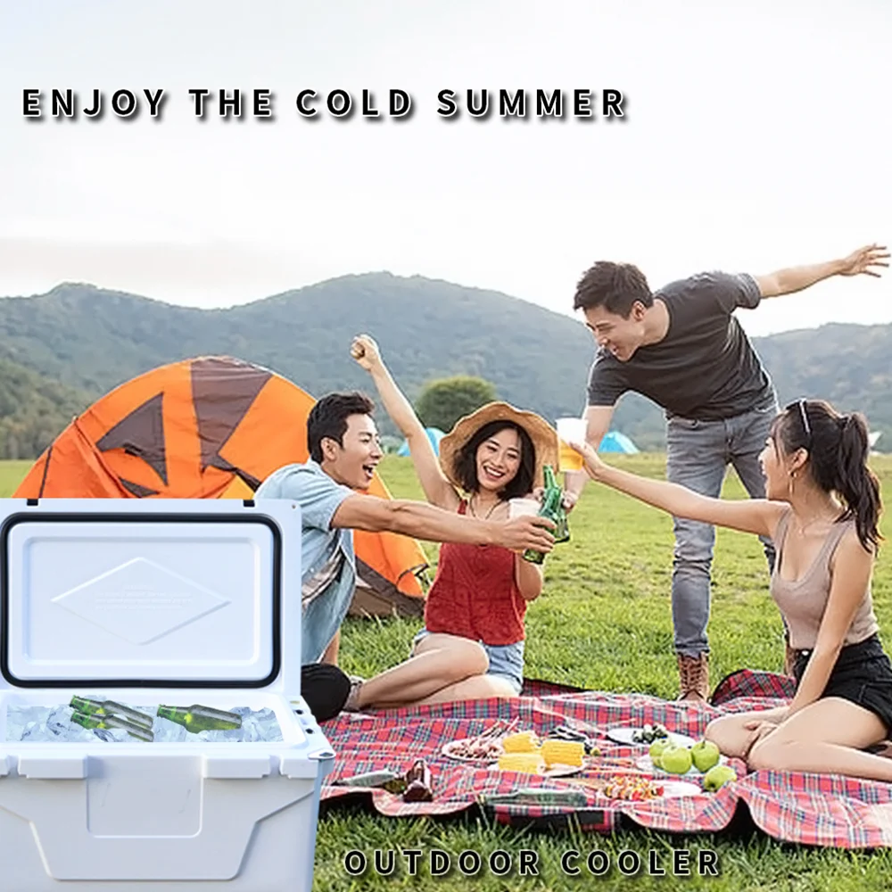

5-Day Cold Retention White 65QT Outdoor Camping Picnic Fishing Portable Cooler Box Insulated Polyurethane Seal UV Resistant