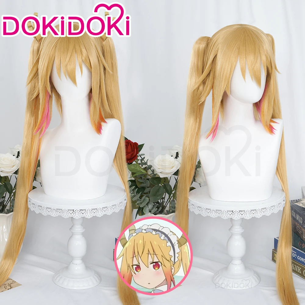 IN STOCK Tohru Wig Anime Miss Kobayashi's Dragon Maid Cosplay Wig DokiDoki Tohru Cosplay Women Yellow Red Long Hair Free Wig Cap