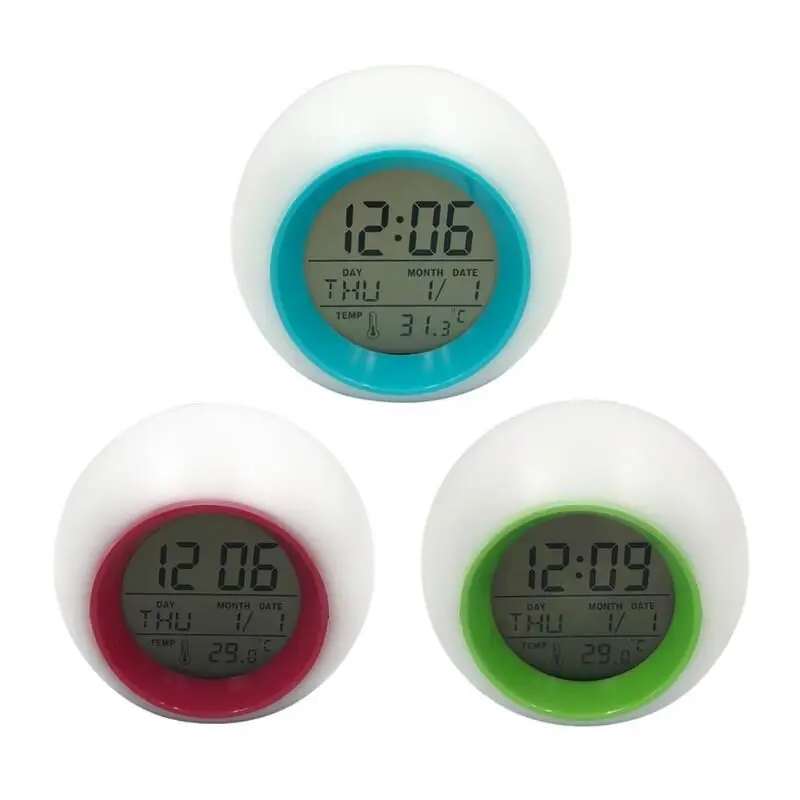 Alarm Clock Creative Ball Colourful Luminous Natural Sound Alarm Clock Round Perpetual Calendar Bedside Lazy Wake-Up Alarm Clock