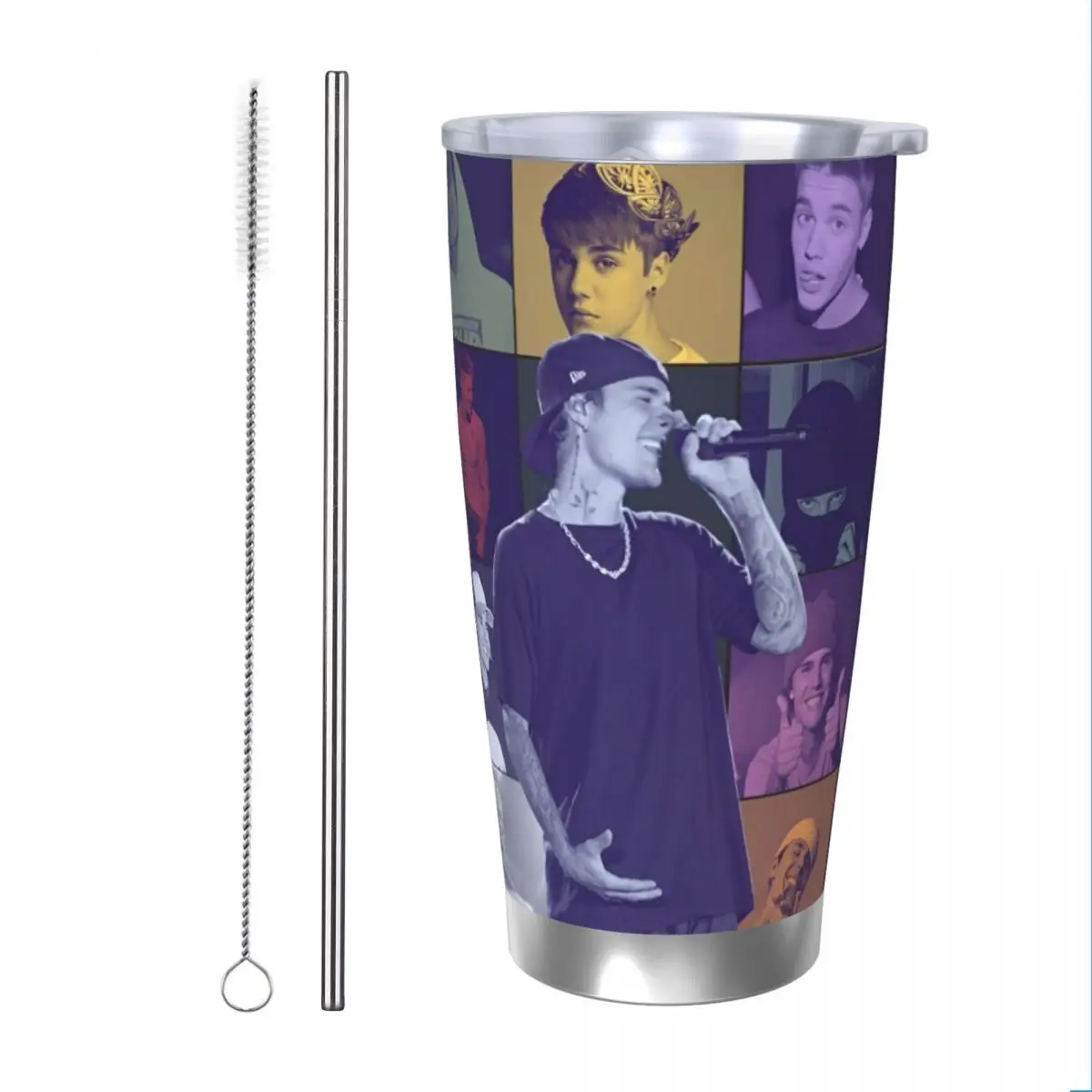 Justin Bieber Tour Insulated Tumbler with Straws Vacuum Thermal Mug Double Wall Car Bottle Cup, 20oz