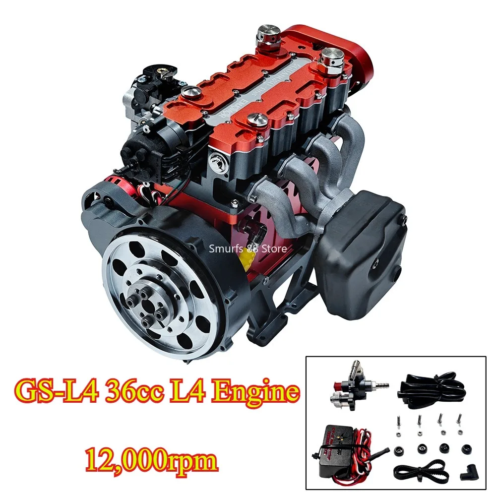 GS-L4 36cc Inline Four Cylinder Four Stroke Engine Model Water-Cooled L4 RC Gas versio Engine Model Suitable for RC Car/boat Toy