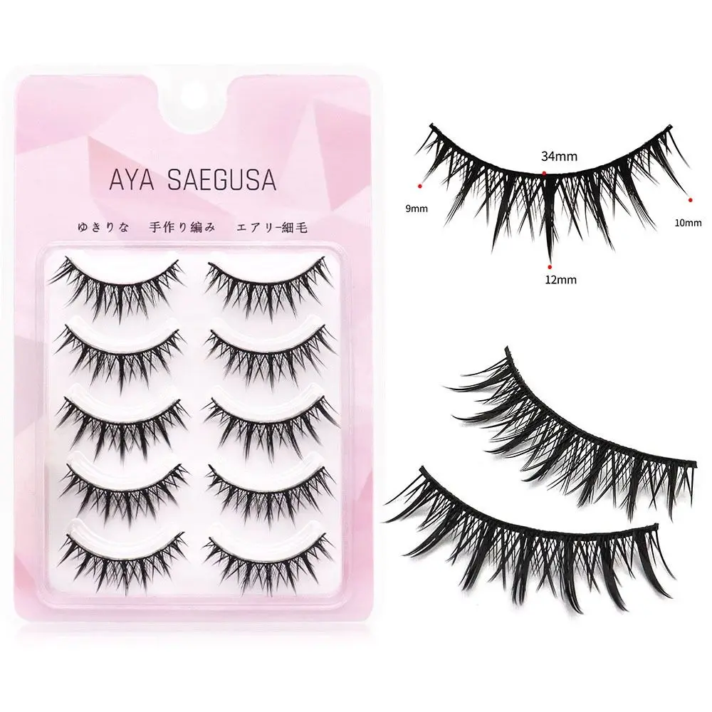 5Pairs Thai Style Makeup Fairy Lashes Wispy Spiky Lash Strips Create Gorgeous Makeup Cosplay Masquerade Party Eyelashes Women