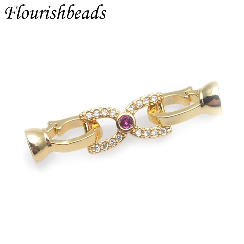 Nickel Free Gold Color Purple CZ Beads Paved Fastener Connector Clasps for Handmade Pearls Bracelet Necklace Making