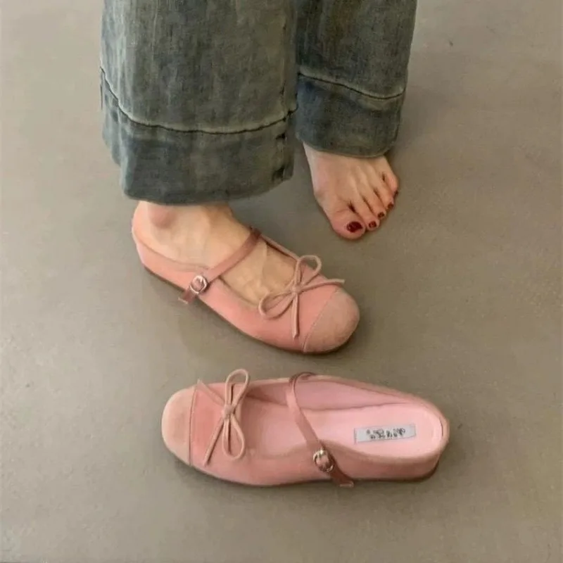 Mezze pantofole con punta a fiocco da donna estate antiscivolo interno rialzante scarpe Mary Jane per donna sandali traspiranti con suola morbida pantofole