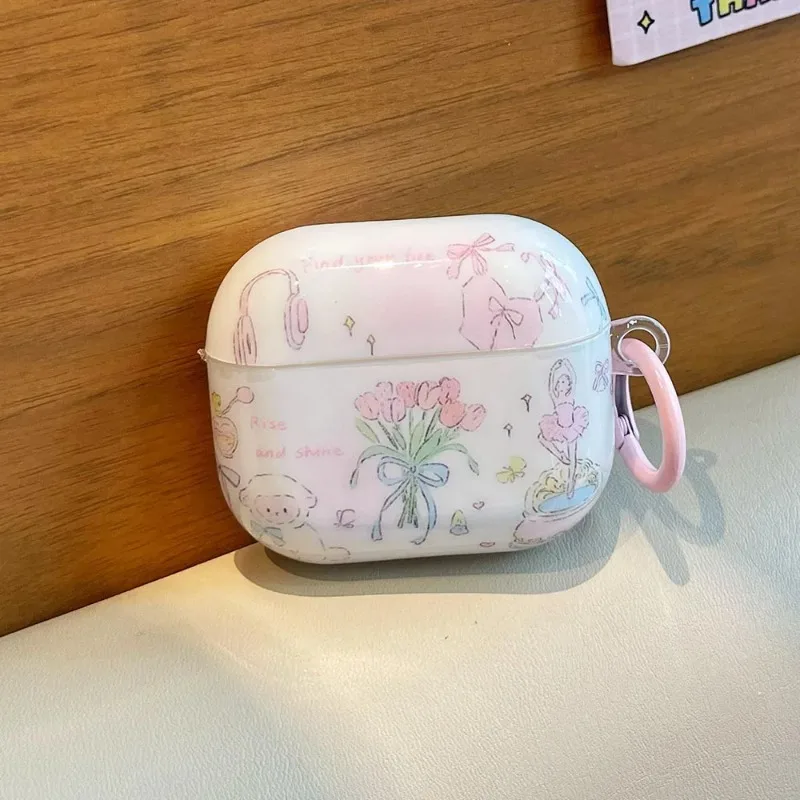 لطيف الدب الزهور الكتابة على الجدران الفتيات سماعة الرأس ل أبل AirPods برو 2nd الجيل الحب القلب سماعة قذيفة ل AirPod 1 2 3