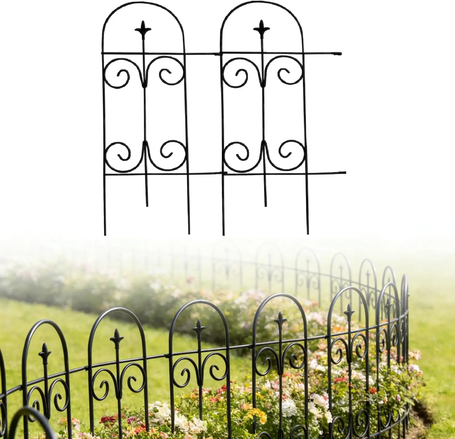 

32 Inch x 50 Feet Black Decorative Garden Fence Border, Folding Wire Animal Barrier with 40 Panels
