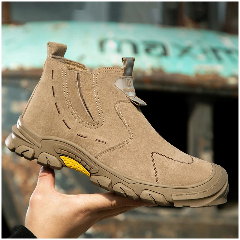 mens fashion steel toe caps work safety boots cow suede leather welding shoes worker security ankle botas safe footwear protect