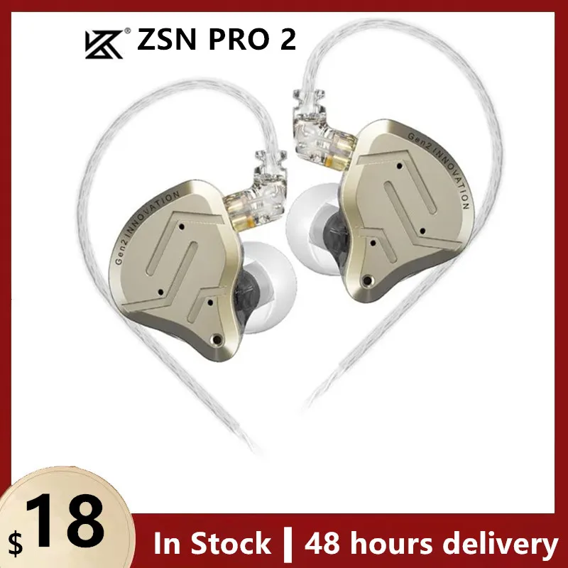 KZ-ZSN Pro 2 In Ear Metal Fones De Ouvido, HiFi Bass Headphone, Monitor Earbuds, Esporte Headset, 1BA + 1DD Tecn