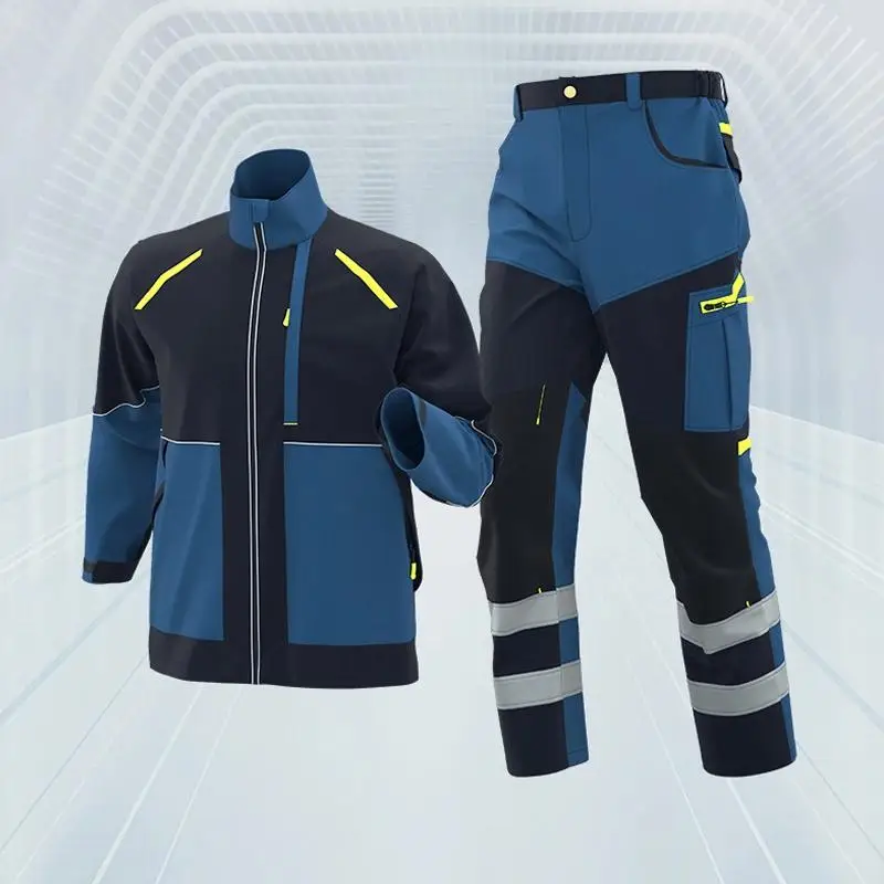 Spring Autumn Anti Tear Work Clothes Men's Set Wear Resistant Construction Machinery Repair Workers Workshop Tooling Print LOGO