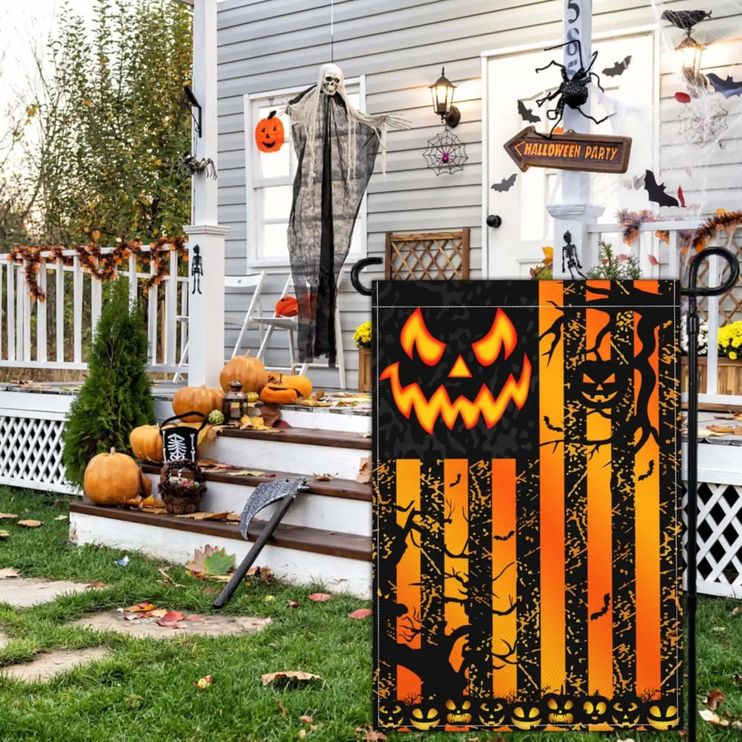 3 Ply Scary Halloween Pumpkin Garden Flags for Outside 12x18 Double Sided Polyester Small Halloween Outdoor House Yard Sign  zzo
