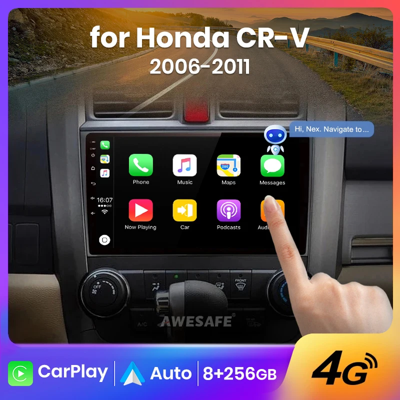 AWESAFE Wireless CarPlay Android Auto Radio for Honda CR-V 3 RE CRV 2007 2008-2010 2011 Car Multimedia Player GPS 2din autoradio