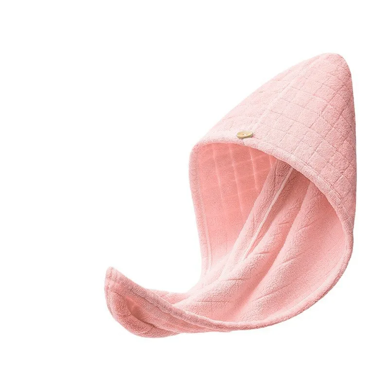 New Towel Hair Drying Cap with Small Plaid Pattern Coral Fleece Couple Headwrap Adult Bath Cap Hair Drying Towel Hair Protection