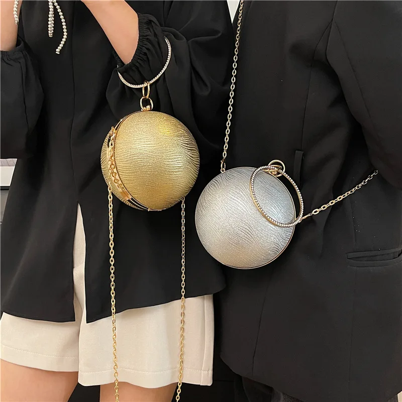 Women\'s Crossbody Bag 2024 New Fashion Bright Star Chain One Shoulder Bag Ball Shape Dinner Bag