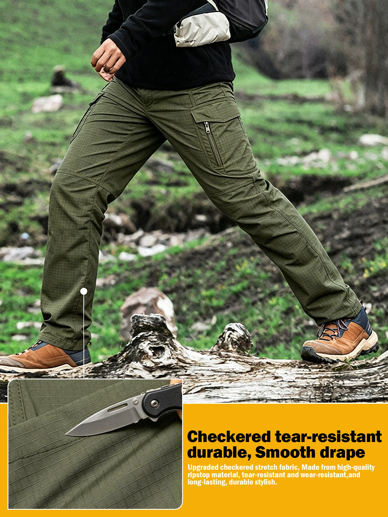 Men's Flex Tactical Pants, Lightweight Ripstop Tactical Cargo Pants, Outdoor Commuting and Training Pants, Abrasion-Resistant, Water Resistant Cargo Pants, Work Pants Multi Pockets Hiking Outdoor Casual Pants, Durable Trousers,  (No Belt, Army Green) - view 5