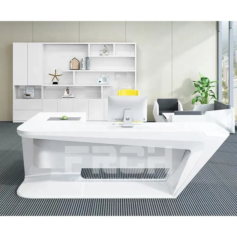 Modern Design White L Shaped Office Furniture Set Reception Desk Executive CEO  