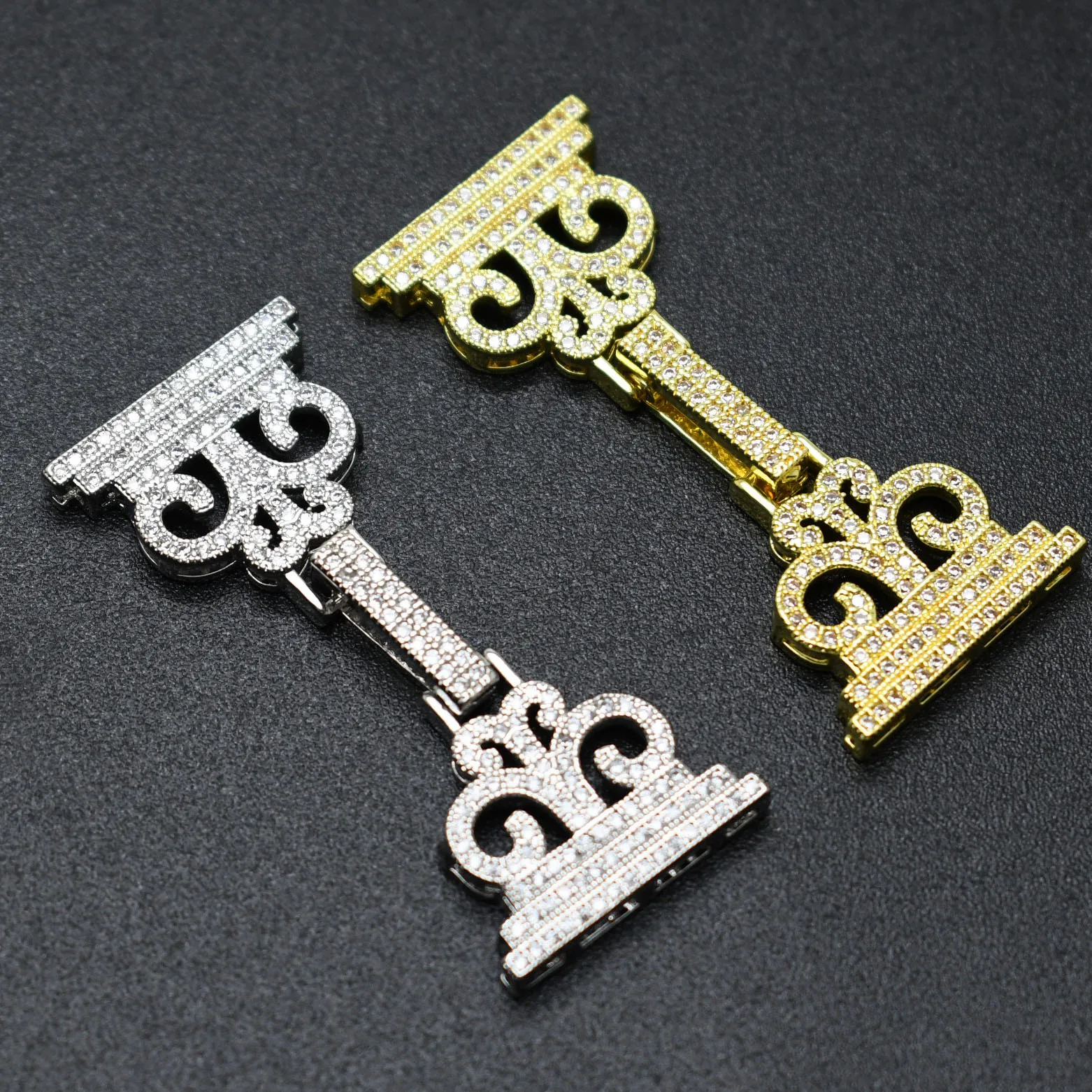 

Delicate Women Jewelry Supplies Rhodium Gold Plated CZ Paved Mulri Layer Loop Connector Big Size Flower Clasp for DIY Necklace