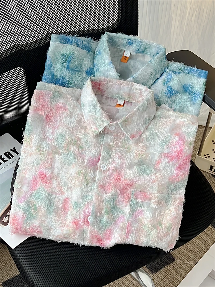 American Style Floral Long Sleeve Shirt Men's Lightweight Casual Loose Sun Protection Clothing Sharp Collar Summer Fashion