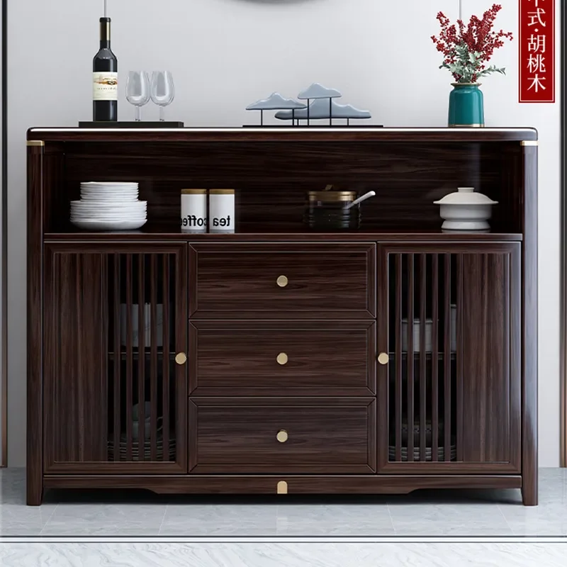 New Chinese Style Solid Walnut Dining Sideboard Light Luxury Living Room Storage Cabinet Tea Bar Kitchen Furniture Home Decor