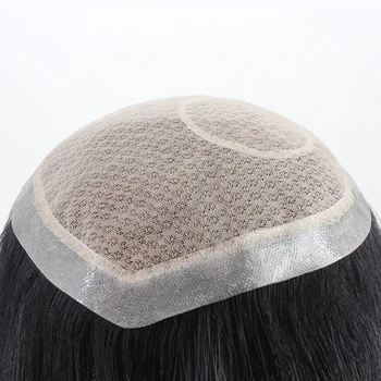 男性用天然ヘアウィッグ,トーピー,シルクベース,トーピー,スキン付きレース,本物の交換システム