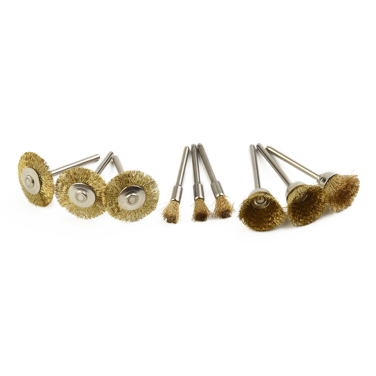 Rueda de pulido de cepillo de taladro de 9 piezas, rueda de alambre de latón de 6/18/22mm, vástago de 1/8 "para acero, aluminio, Metal, eliminación de óxido, herramientas rotativas